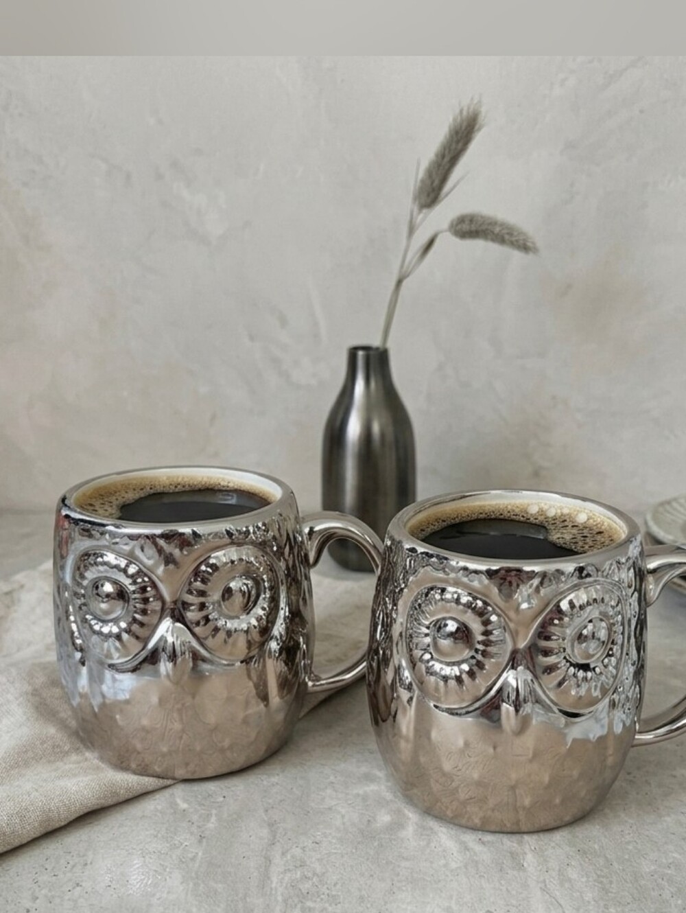West Elm Silver Owl Mugs Large Size Set Of 2